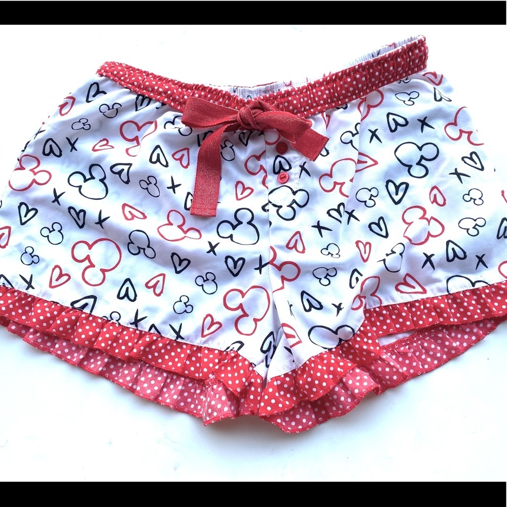 Disney Mickey & Minnie Ruffle Pajama Shorts – Red/White – Size M